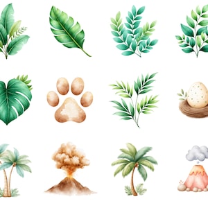 Cute Watercolor Dinosaur Clipart for Nursery Decor, Baby Shower and Birthday Party PNGs, T-Rex Dino Egg Graphic Illustrations for Kids image 5