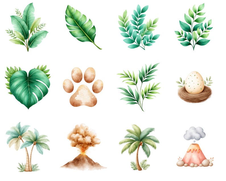 Cute Watercolor Dinosaur Clipart for Nursery Decor, Baby Shower and Birthday Party PNGs, T-Rex Dino Egg Graphic Illustrations for Kids image 5