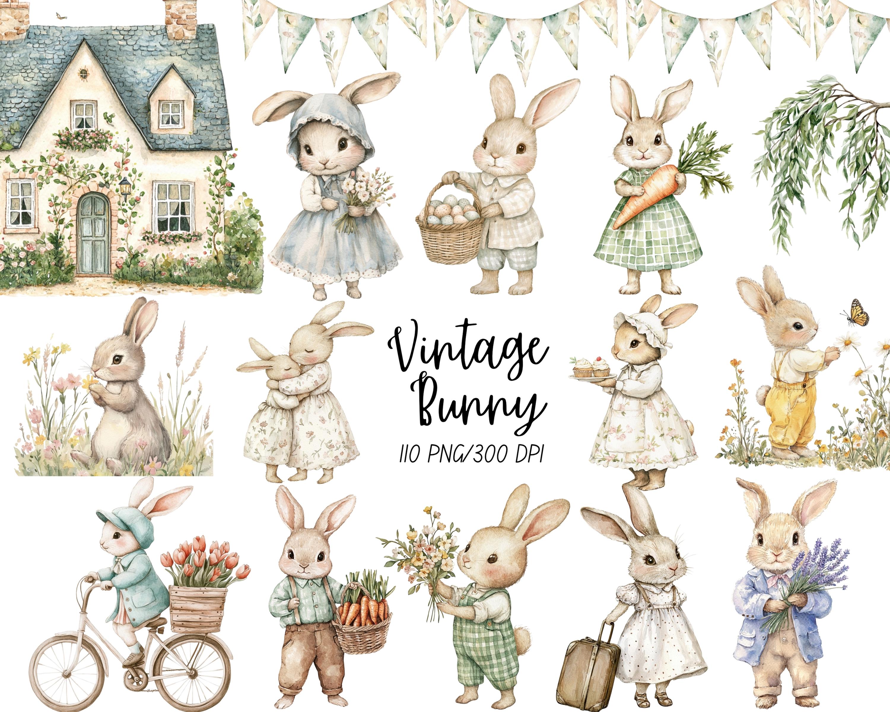 Vintage Bunny Easter Clipart – Spring Watercolor Cottagecore ...