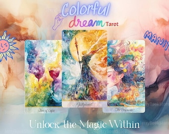 Colorful Tarot Cards, Colorful Dream Tarot Deck, 78 Tarot Cards, Tarot Deck with Guidebook, Tarot Gift, Spiritual Reading, Unique Tarot Deck