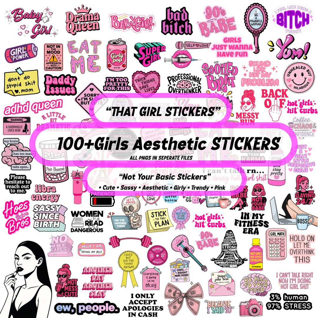 100+ Girly Stickers PNG, Cute Aesthetic Quote Stickers for iPad ...