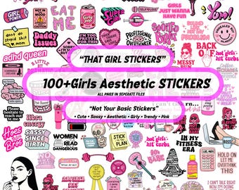 100+ Girly Stickers PNG, Cute Aesthetic Quote Stickers for iPad Planners, GoodNotes, Digital Journals & That Girl Vibes