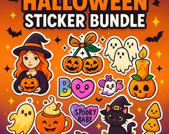 100+ Halloween Stickers BundleCute Spooky Digital Stickers for Laptop, Scrapbook, Journal, Planner, Printable Clipart Pack