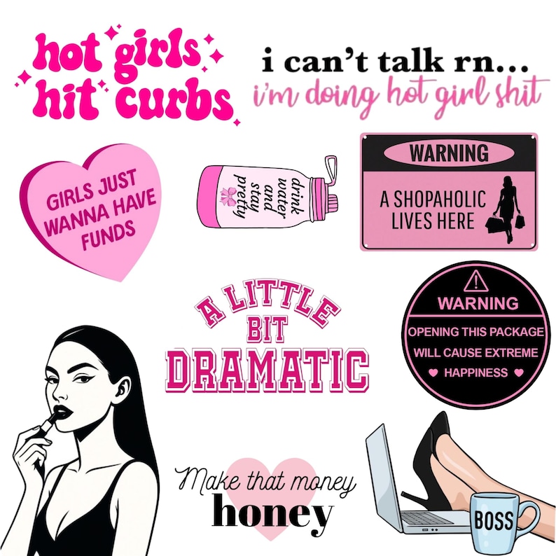 Girl Text Sticker 100+ Girly Stickers PNG, Cute Aesthetic Quote Stickers for iPad ...