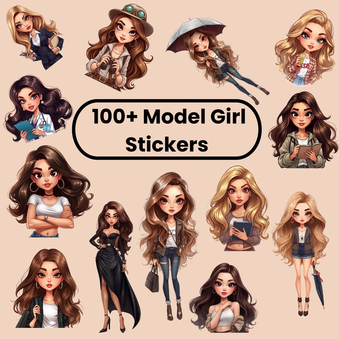 Super Model Stickers 100+ Model Girl Stickers, Aesthetic Girl Stickers Bundle, Cute Fashion ...