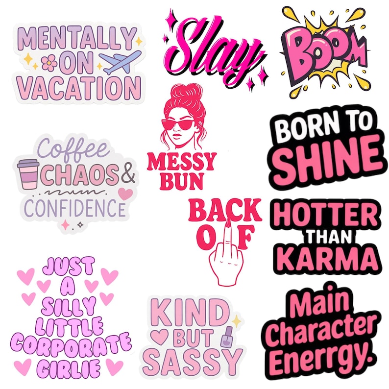 Girl Text Sticker 100+ Girly Stickers PNG, Cute Aesthetic Quote Stickers for iPad ...