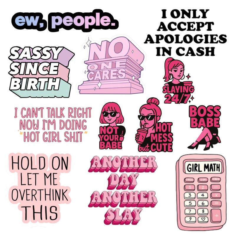 Girl Text Sticker 100+ Girly Stickers PNG, Cute Aesthetic Quote Stickers for iPad ...