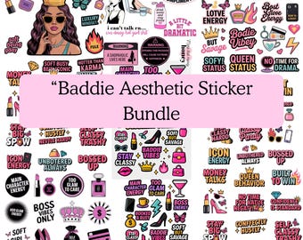 Aesthetic Girls Stickers PNG Bundle | Cute & Baddie Girl Clipart | Girly Aesthetic Stickers Pack | Planner, Journal, Laptop Stickers
