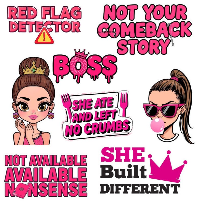 Girly printable planner stickers with trendy hot girl era and soft girl aesthetic designs