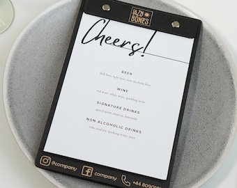 Quadro de menu de madeira com logotipo personalizado: Suporte para menu de café e bar