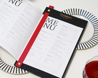 Prancheta de cardápio de madeira gravada: A5/EUA, porta-cardápio personalizado com meia letra