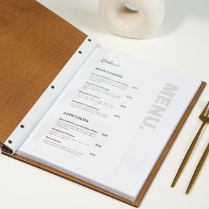 Chemise de menu de restaurant, couverture de menu personnalisable, folio de menu en bois, tableau de menu personnalisé, support de menu avec logo gravé