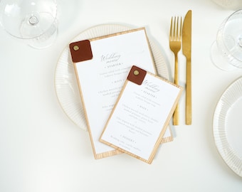 Quadro de menu de madeira personalizável: Freixo com detalhes em couro