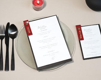 Quadro de menu personalizado em madeira com clipe de couro: Pasta para cardápio de restaurante