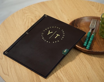 Capa de cardápio personalizada em couro: Cardápio de restaurante, café ou bar