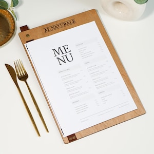 Support de menu personnalisé adapté aux feuilles de lettre A4/US, presse-papiers en bois avec logo gravé, menu personnalisé, tableau de menu de boissons