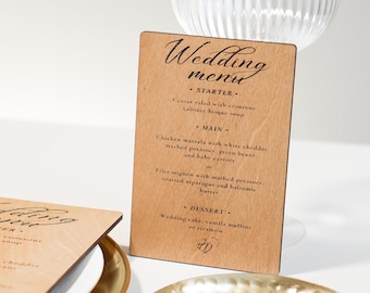 Cardápio de casamento personalizado em madeira: cardápio rústico gravado