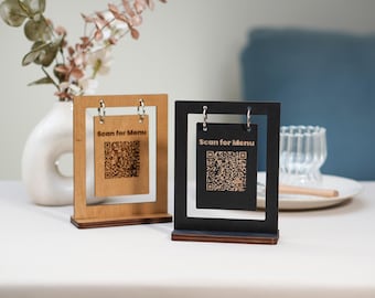 Menu personalizado em madeira com código QR