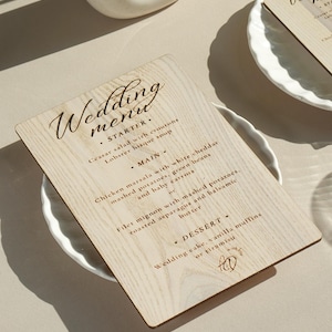Hochzeitskarte aus Holz, Menükarte mit Gravur aus Holz, Menükarte für die Hochzeit, Menükarte für die Hochzeit, Menükarte für die Hochzeit, Menüschild für die Hochzeit