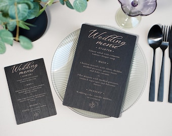 Cardápio de casamento em madeira gravada: Cardápio rústico personalizado