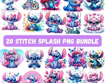 Stitch Watercolor PNG Bundle, Splash Clipart (Digital Download)