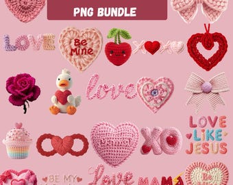 Valentine Bundle, Faux Yarn Coquette, Preppy Be Mine Valentine, Valentine PNG Bundle, Crochet Heart Png, Coquette Bow Png, Be Mine Png,