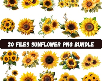 Sunflower PNG Bundle, Retro Floral Clipart, Sublimation Design (Digital Download)