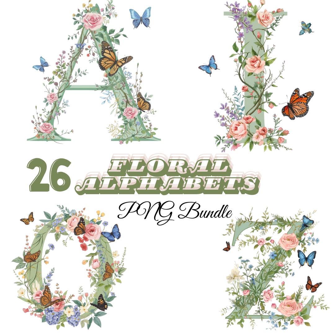 Floral Alphabet Letter Clipart Bundle 26 High Quality PNG, Watercolor ...