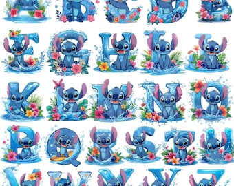Stitch Alphabet PNG Set, Kids Party Font (Digital Download)