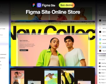 Plantilla de sitio Figma / Comercio electrónico / Sitio web de moda sin código con diseño automático, componentes y archivo Figma listo para publicar