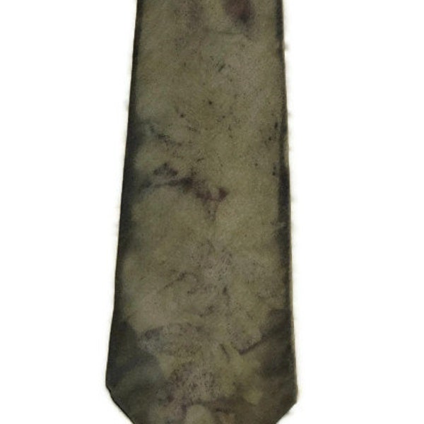 Mens Silk Necktie Taupe Plant Dyed OOAK 89