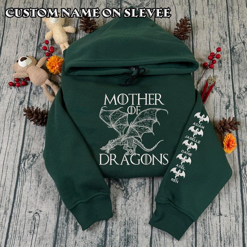 Mother of Dragons Personalized Embroidered Hoodie And Sweatshirt, Iron Flame Dragon Bookish Shirt, Book Lover Shirt for Mom, Funny Mom image 1