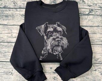 Sudadera con capucha y retrato de Schnauzer miniatura bordados, camiseta para dueños de mascotas, cuello redondo para mamás de perros, regalo conmemorativo para mamás de perros y papás de perros