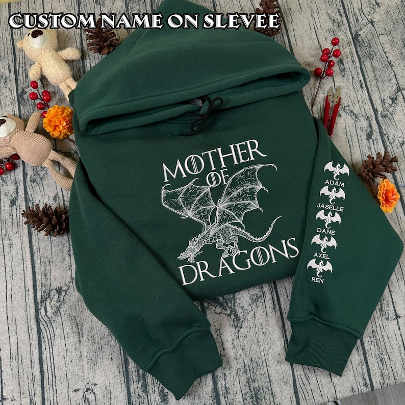 Mother of Dragons Personalized Embroidered Hoodie And Sweatshirt, Iron Flame Dragon Bookish Shirt, Book Lover Shirt for Mom, Funny Mom image 2