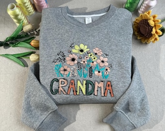 Grandma Flower Embroidered Sweatshirt, Wildflower Grandma Embroidered Hoodie, Floral Mom, Great Grandma Crewneck, Mother Day gift for Mom