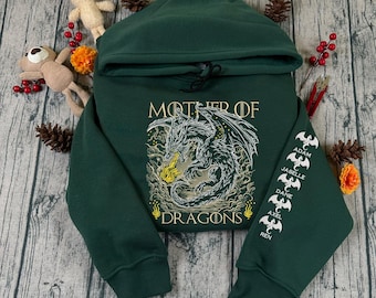 Mother of Dragons Embroidered Hoodie And Sweatshirt, Fantasy Dragon Flame Bookish Shirt, Book Lover Shirt for Mother's Day, Funny Mom Shirt