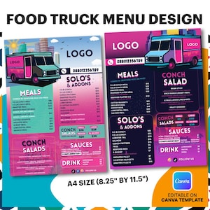 Food Truck Menü Vorlage | Street Food-Speisekarte | DIY Print Professionell Menüvorlage in A4 Größe