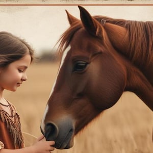 Arte Digital Rústica de Cavalo e Menina | Decoração de Parede Equestre | Arte para Berçário de Fazenda para Imprimir | Decoração de Quarto de Cowgirl | Presente para Amantes de Cavalos