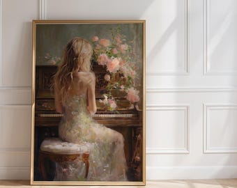 Old Money Aesthetic Romantic Piano Wall Art | Floral Elegance | Vintage-Inspired | Nancy Meyers Wall Art | Digital Print | Digital Poster