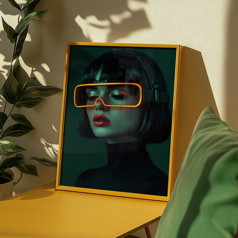 Futuristic Cyberpunk Portrait Digital Art Print | Neon Sci-fi AI ...