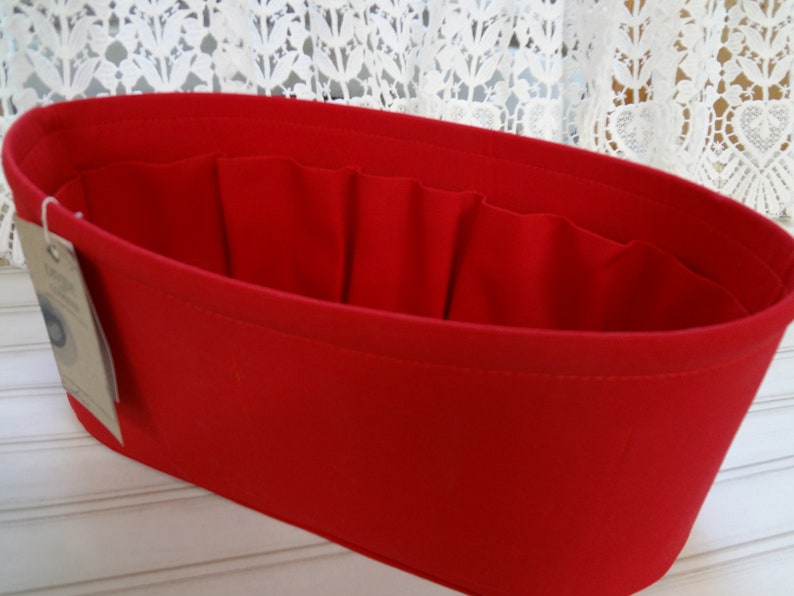 14.5 x 6 x 6H oval / Extra-large WIDE oval / READY To Ship / Purse ORGANIZER insert Shaper / 100% cotton canvas / Wipe-clean bottom / Red image 2