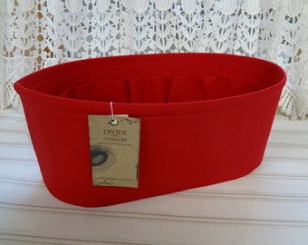 14" x 5" x 6"H oval / READY To Ship / Purse ORGANIZER insert Shaper / 100% cotton canvas /Sturdy / Wipe-clean bottom / Red