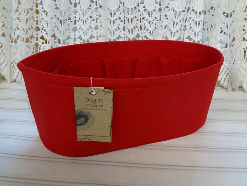 14.5 x 6 x 6H oval / Extra-large WIDE oval / READY To Ship / Purse ORGANIZER insert Shaper / 100% cotton canvas / Wipe-clean bottom / Red image 1