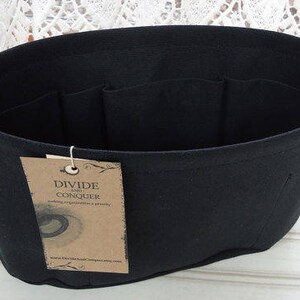 Black / Purse ORGANIZER Insert SHAPER / Flexible fabric bottom or Wipe-clean bottom / STURDY / 5 Sizes Available / 100% cotton canvas image 4