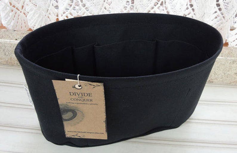 Black / Purse ORGANIZER Insert SHAPER / Flexible fabric bottom or Wipe-clean bottom / STURDY / 5 Sizes Available / 100% cotton canvas image 4