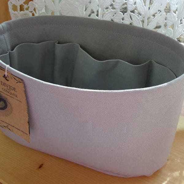 Gray / Purse ORGANIZER Insert SHAPER / Flexible fabric bottom or Wipe-clean bottom / STURDY / 5 Sizes Available / 100% cotton canvas