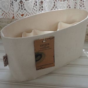 Natural / Purse ORGANIZER Insert SHAPER / Flexible fabric bottom or Wipe-clean bottom / STURDY / 5 Sizes Available / 100% cotton canvas