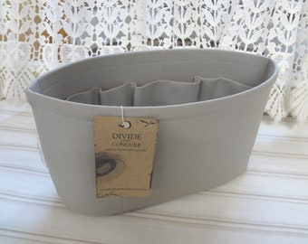 11" x 4" x 6"H oval / READY To Ship / Purse ORGANIZER insert Shaper / 100% cotton canvas/Wipe-clean bottom & Flexible ends / GRAY