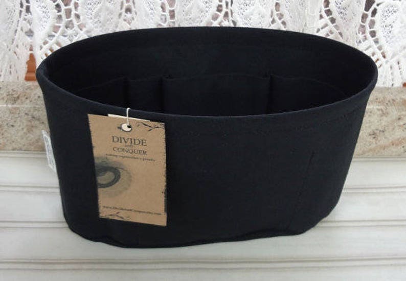 Black / Purse ORGANIZER Insert SHAPER / Flexible fabric bottom or Wipe-clean bottom / STURDY / 5 Sizes Available / 100% cotton canvas image 3
