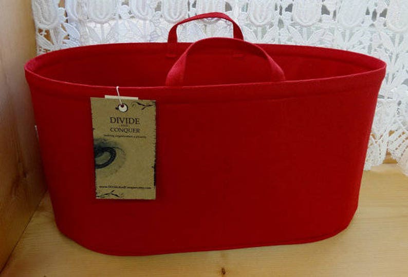 fits large Longchamp / Purse ORGANIZER insert SHAPER / Oval 13 x 6 x 7H / Handles & wipe-clean bottom / 100% cotton canvas / many colors image 4